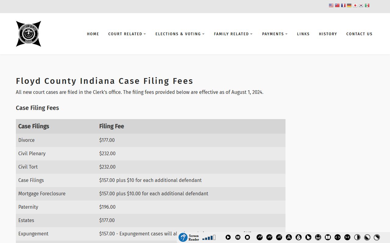Floyd County Clerk records filing and copy fees