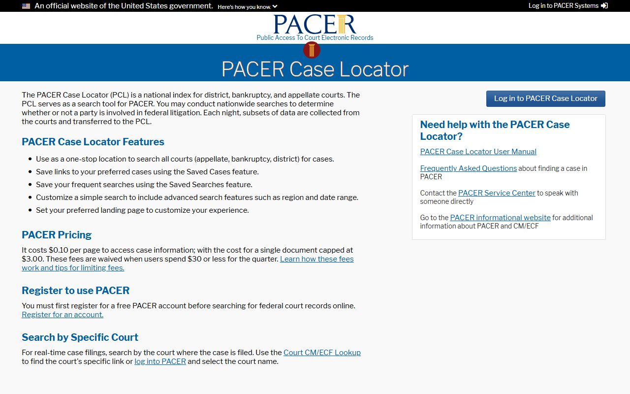 Floyd County court dockets PACER case locator