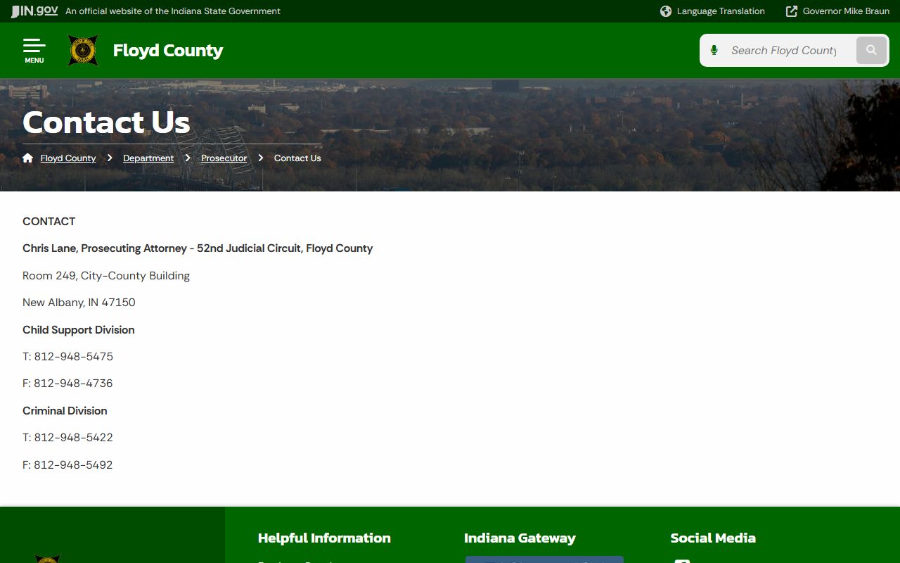 Floyd County criminal court records prosecutor contact page
