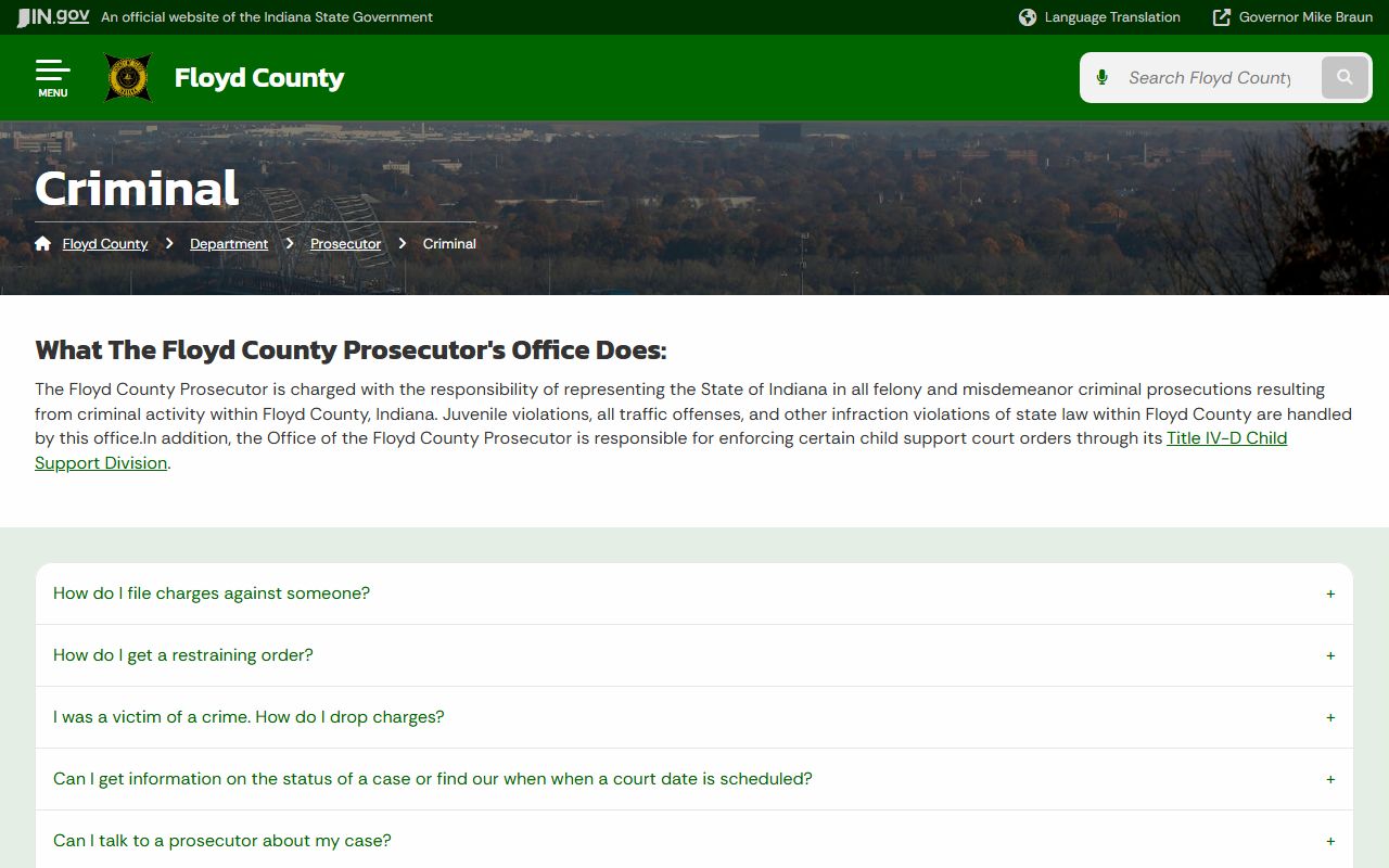 Floyd County criminal court records prosecutor criminal division