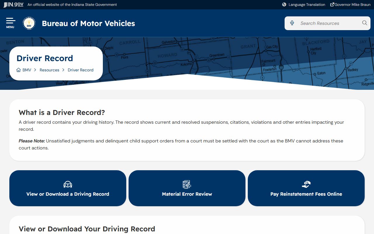 Floyd County traffic court records Indiana BMV driver records