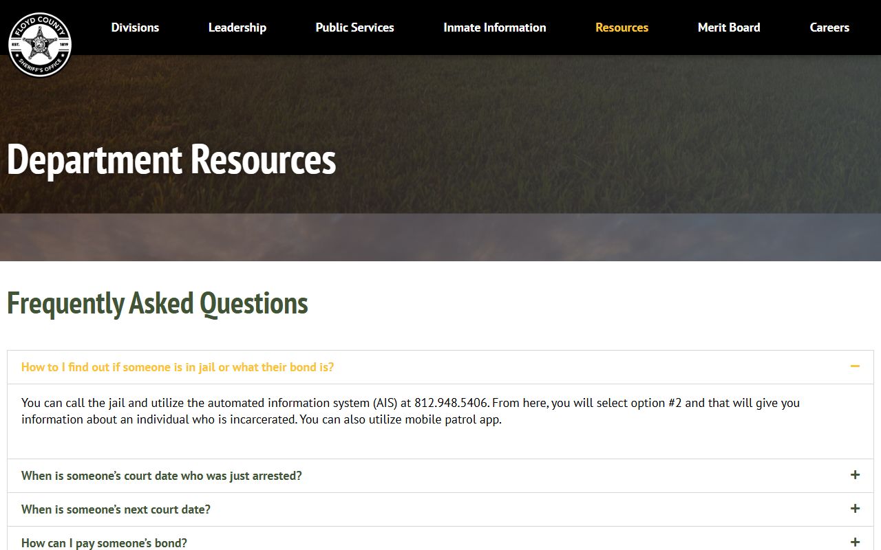 Floyd County warrant records sheriff resources and FAQ